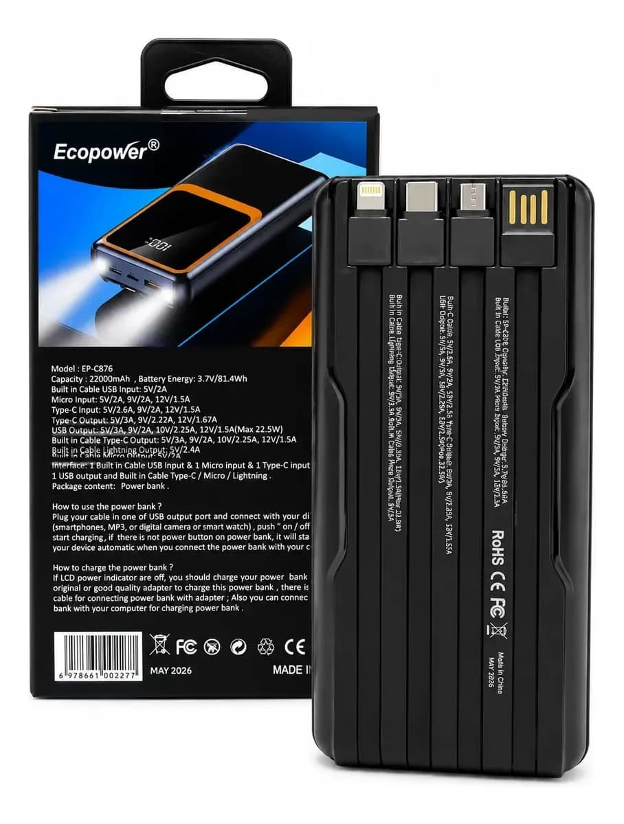 Powerbank Carregador Portátil 22000mah - Ecopower Ep-c835
